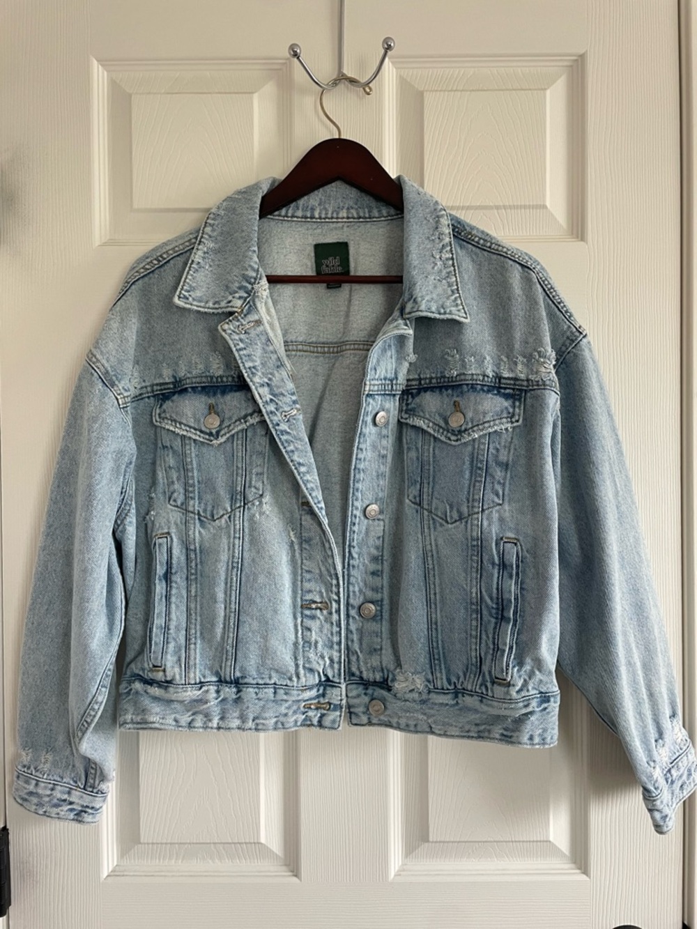 Wild Fable Cropped Denim Jacket Light Wash Button Front Women’s Size L